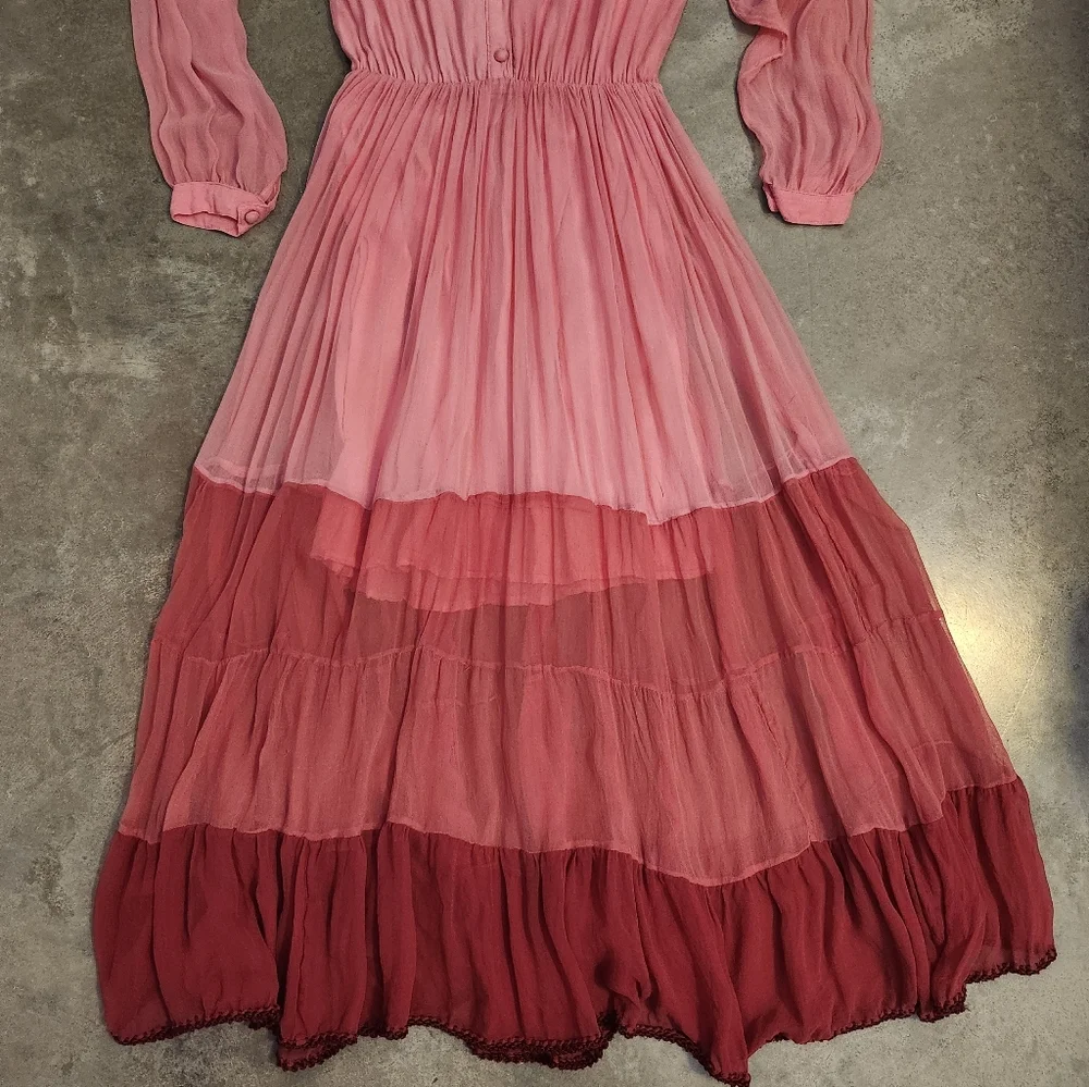 Chasing Unicorns Ombre Dreams Silk Maxi Dress Rose Pink & Red - Picture 4 of 8